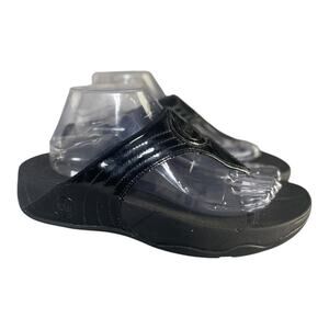 FitFlop Women’s Walkstar Black Patent Leather Comfort Sandals Size-9